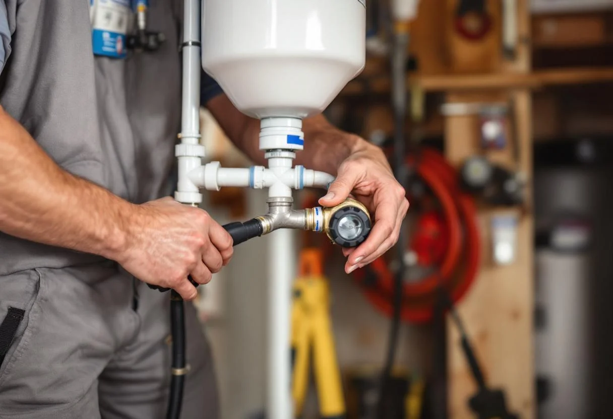 Plombier installant un adoucisseur d'eau